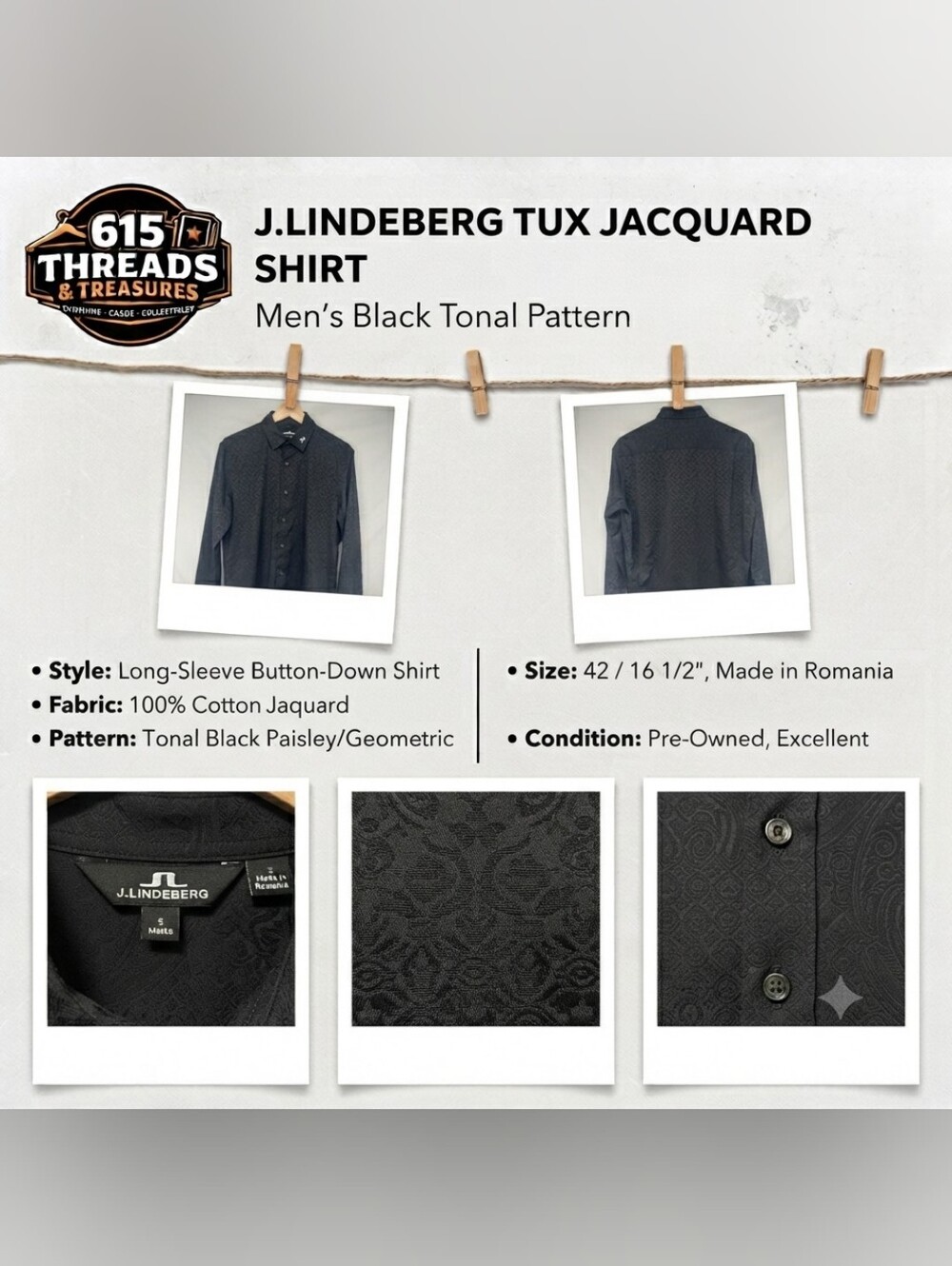 J. Lindeberg Black Tux Jacquard Shirt